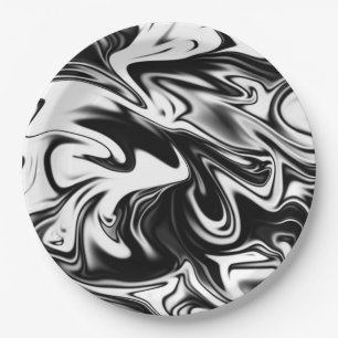 "Cosmic Swirl: The Black and White Marble Elegance Paper Plates