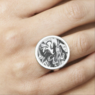 "Cosmic Swirl: The Black and White Marble Elegance Ring