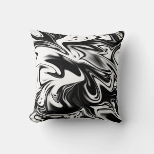 "Cosmic Swirl: The Black and White Marble Elegance Throw Pillow