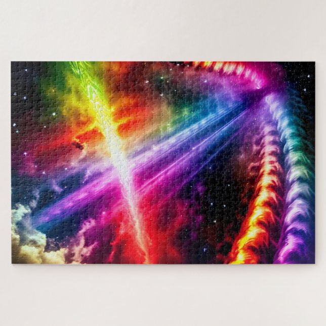 Cosmic Swirling Indigo Celestial Rainbow Universe Jigsaw Puzzle (Horizontal)