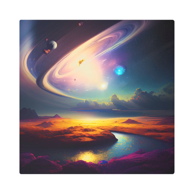 Cosmic Symphony: A Beautiful Space Landscape Metal Print (Front)