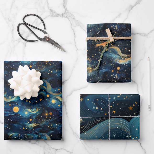 Cosmic Symphony: Celestial Music Art Design Wrapping Paper Sheets (Front)