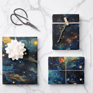 Cosmic Symphony Celestial Musical Shapes Design Wrapping Paper Sheets