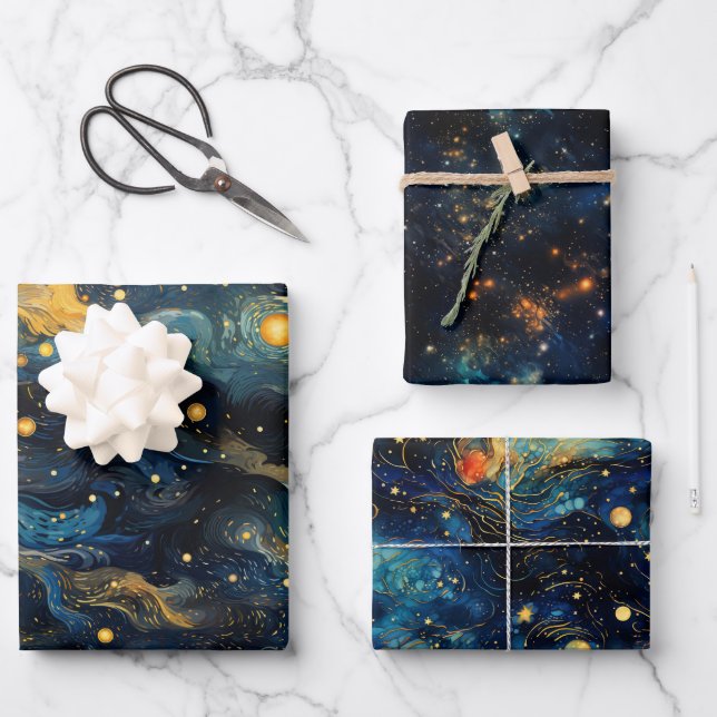 Cosmic Symphony Celestial Musical Shapes Design Wrapping Paper Sheets (Front)