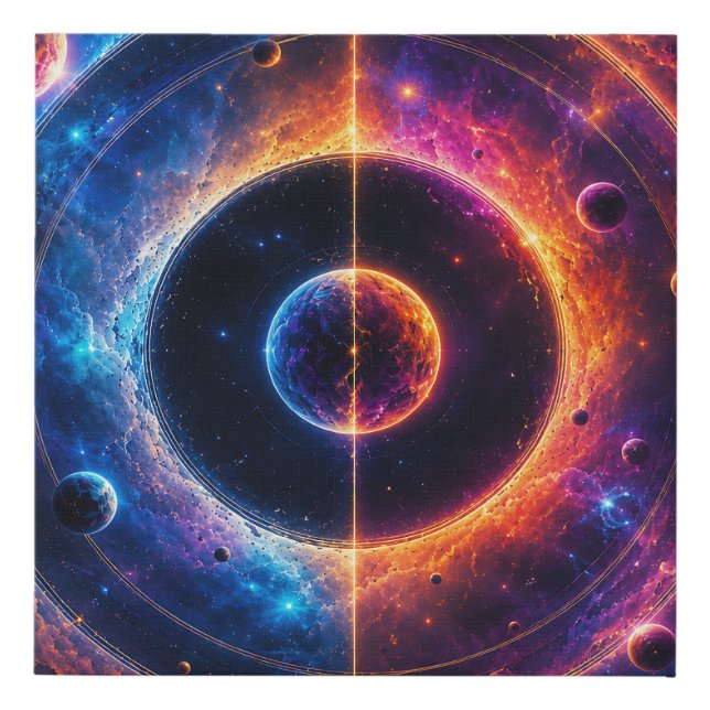 Cosmic Symphony Celestial Orbits and Nebulae Dance Faux Canvas Print (Front)