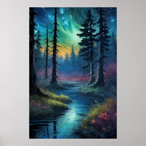 Cosmic Symphony Over the Lush Old Forest Poster