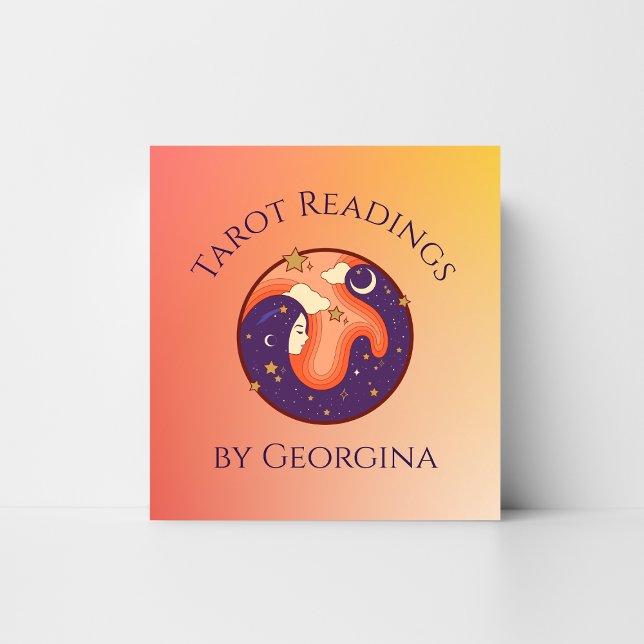Cosmic Tarot Readings Mystical Witchy Orange Ombre Square Business Card (Creator Uploaded)