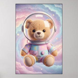 Cosmic Teddy Astronaut Art Poster