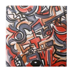 Cosmic Tension-Hand Painted Abstract Geometric Art Ceramic Tile