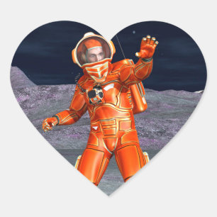 Cosmic Traveler Surreal Planet Landscape Art Heart Sticker