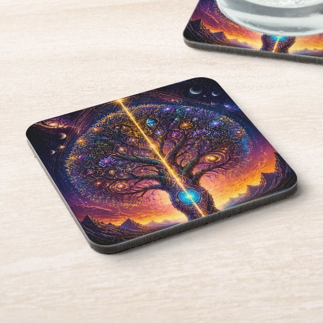 Cosmic Tree of Life Celestial Art Beverage Coaster (Left Side)