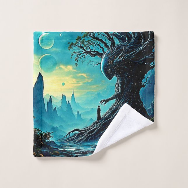 Cosmic Tree of Life Fantasy Bath Towel Set (Wash Cloth)