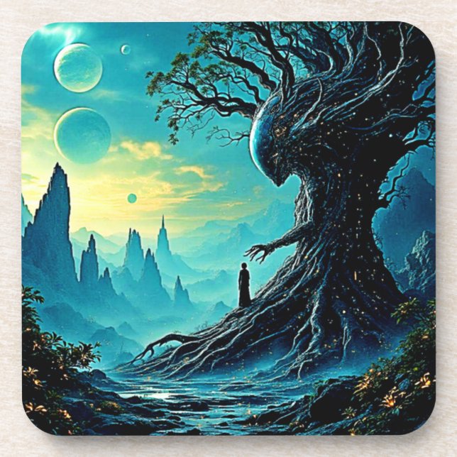 Cosmic Tree of Life Fantasy Beverage Coaster (Front)