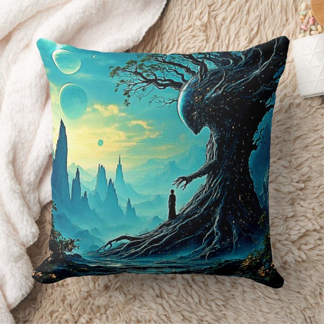 Cosmic Tree of Life Fantasy Throw Pillow (Blanket)