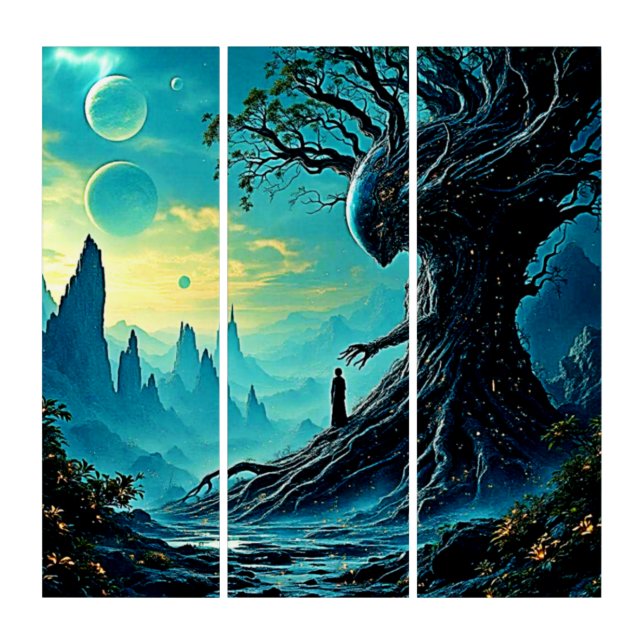 Cosmic Tree of Life Fantasy Triptych (Front)