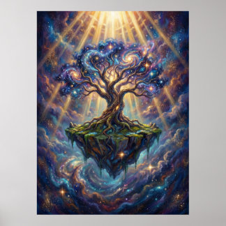 Cosmic Tree of Life on Floating Island Poster