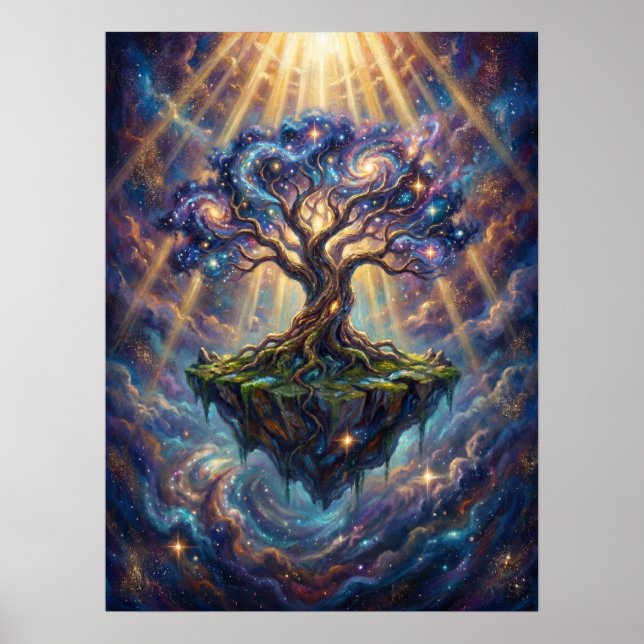 Cosmic Tree of Life on Floating Island Poster (Front)