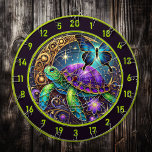 Cosmic Turtle and Butterfly Lodge Art Dart Board<br><div class="desc">Transform your man cave or fishing lodge with this breathtaking cosmic artwork. A radiant turtle with a shell of vibrant purple and green, adorned with intricate golden patterns, takes center stage. Beside it, a butterfly with shimmering teal and gold wings adds a touch of elegance and wonder. The piece is...</div>