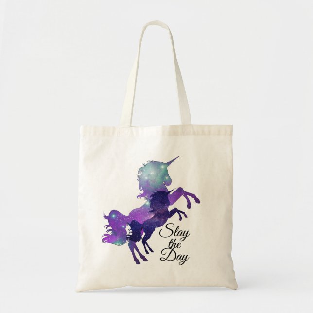 Cosmic Unicorn Galaxy Print Slay The Day Tote Bag (Front)