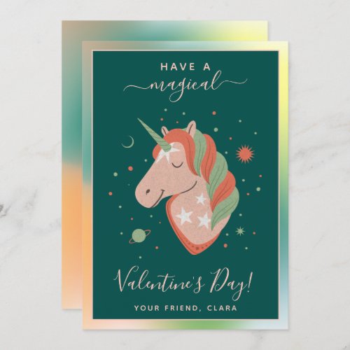Cosmic Unicorn Kids Classroom Valentines Day Star Holiday Card