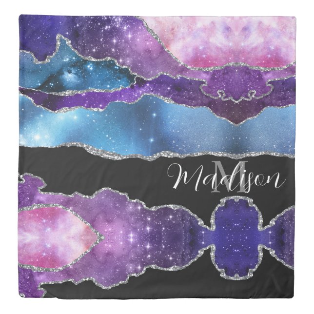 Cosmic Unicorn Silver Glitter Trendy Duvet Cover (Front)