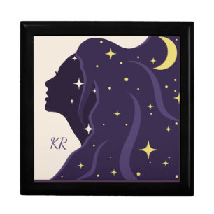 Cosmic Universe Lady Purple Gold Stars Personalize Gift Box
