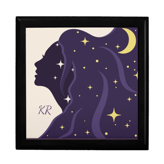 Cosmic Universe Lady Purple Gold Stars Personalize Gift Box (Front)
