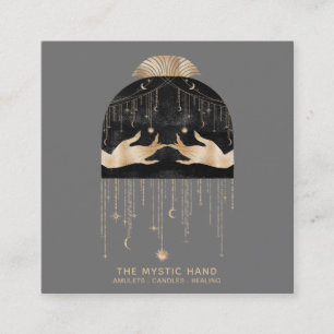 *~* Cosmic Universe Moon Stars Mystic Hands Square Business Card