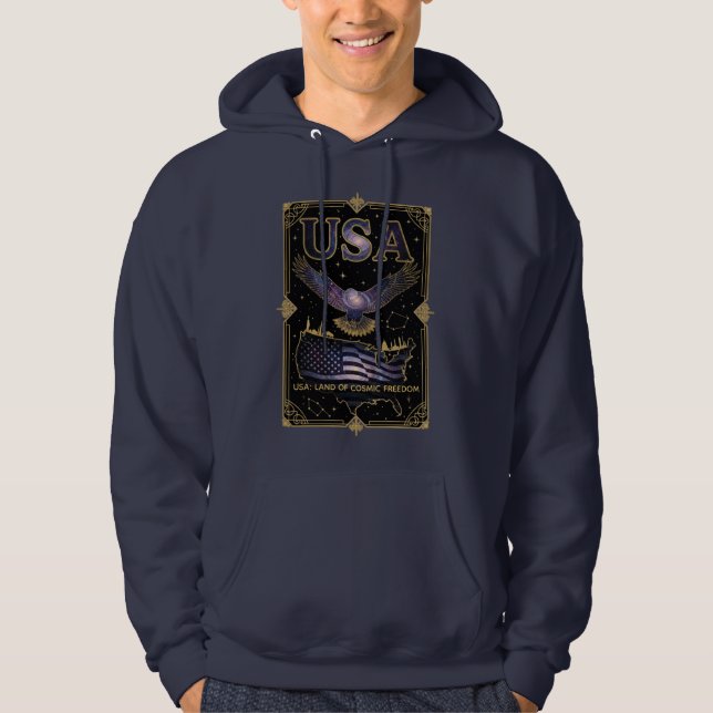 Cosmic USA Eagle Celestial Map Art Hoodie (Front)