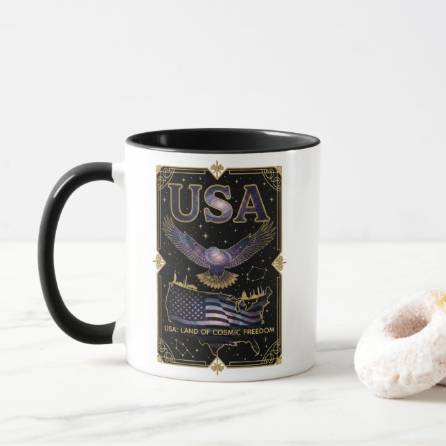 Cosmic USA Eagle Celestial Map Art Mug (With Donut)