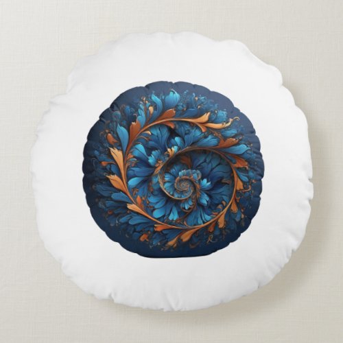 Cosmic Vibrant Blue Orange Convergence Round Pillow