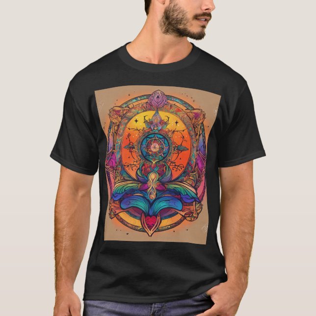 Cosmic Vibrations Retro Psychedelic Art T-Shirt (Front)