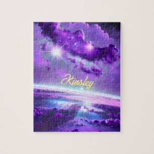 Cosmic Violet Purple Nebula Clouds in Universe Jigsaw Puzzle
