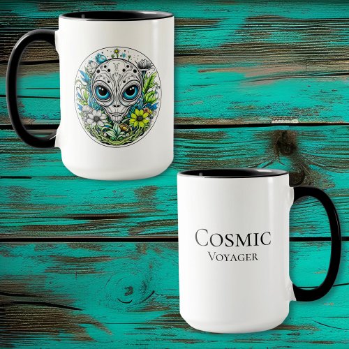 Cosmic Voyager  Alien Extraterrestrial Floral Mug