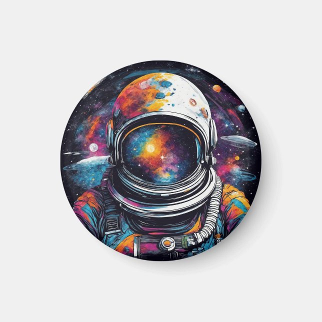 Cosmic Voyager Astronaut Nebula Art Magnet (Front)