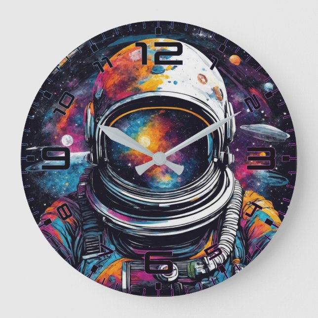 Cosmic Voyager Astronaut Nebula Wall Clock (Front)