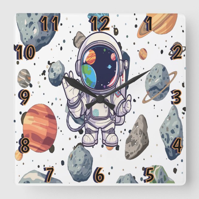 Cosmic Wall Clock – Space-Themed Planets & Rockets (Front)