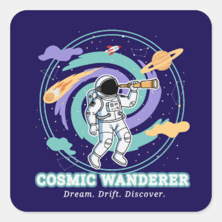 Cosmic Wanderer Astronaut Telescop Square Sticker