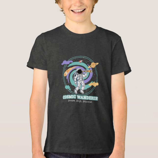 Cosmic Wanderer Astronaut Telescop Tri-Blend Shirt (Front)