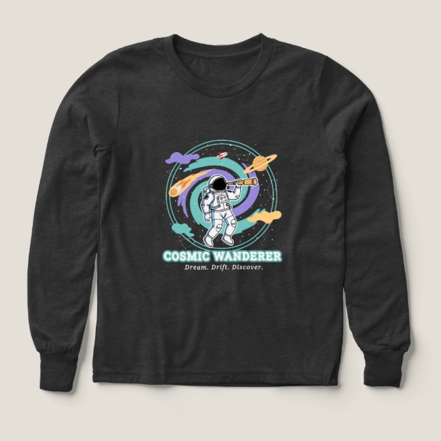 Cosmic Wanderer Astronaut Telescop Tri-Blend Shirts (Design Front)
