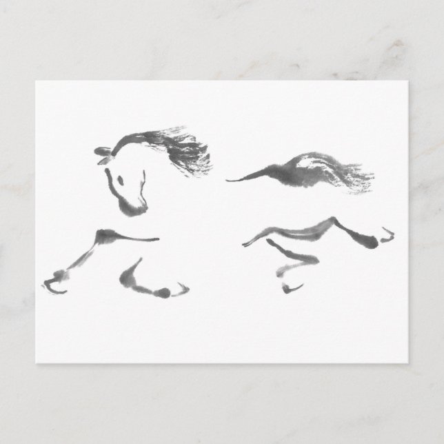 Cosmic Wanderer, Sumi-e Year of the Horse Holiday Postcard (Front)