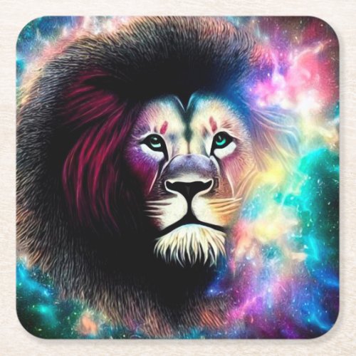 Cosmic Warrior Lion Square Paper Coaster