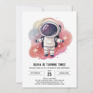 Cosmic Watercolor Explorer Astronaut Birthday Invitation