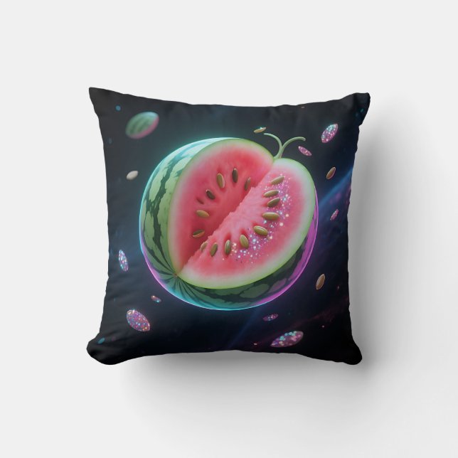 Cosmic Watermelon Slice Throw Pillow (Front)