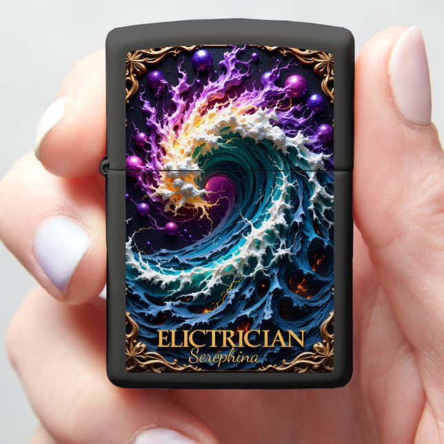 Cosmic Wave Electrician Trade Gift Zippo Lighter (In Hand)