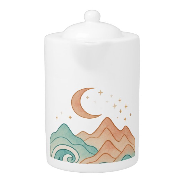 Cosmic Waves and Mountains Invitation Teapot (Front)