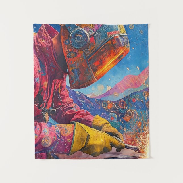 Cosmic Welder - Abstract Welding Art Print Tapestry (Front)