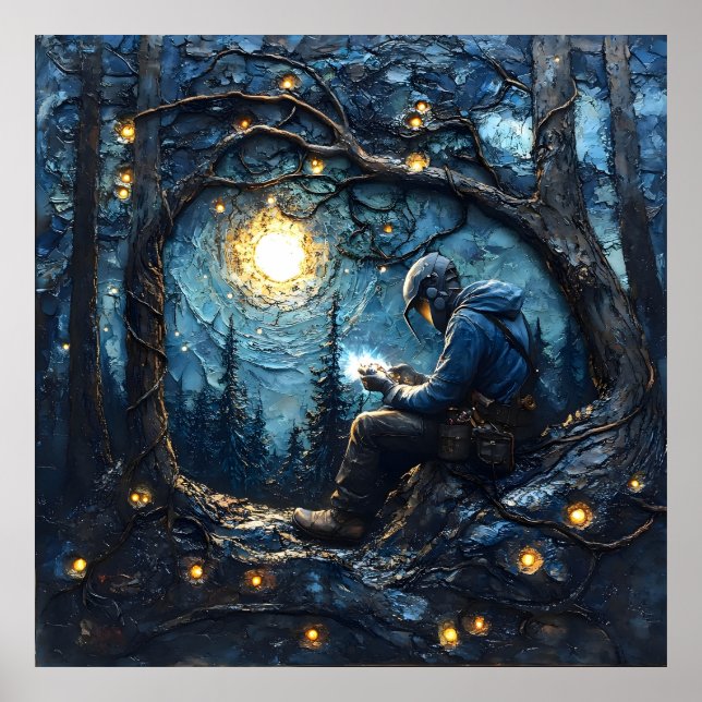 Cosmic Welder Art–Starry Night Welding Masterpiece Poster (Front)