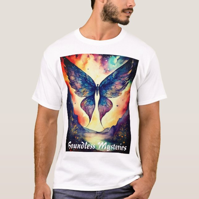 Cosmic Winged Glimpse - Ink Drawing Art Print T-Shirt (Front)