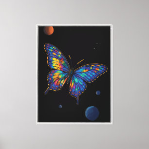 Cosmic Wings–Vibrant Galaxy Butterfly Art in Space Canvas Print